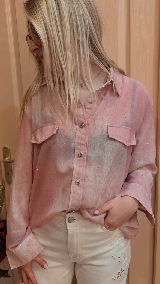 Chemise rose à strass