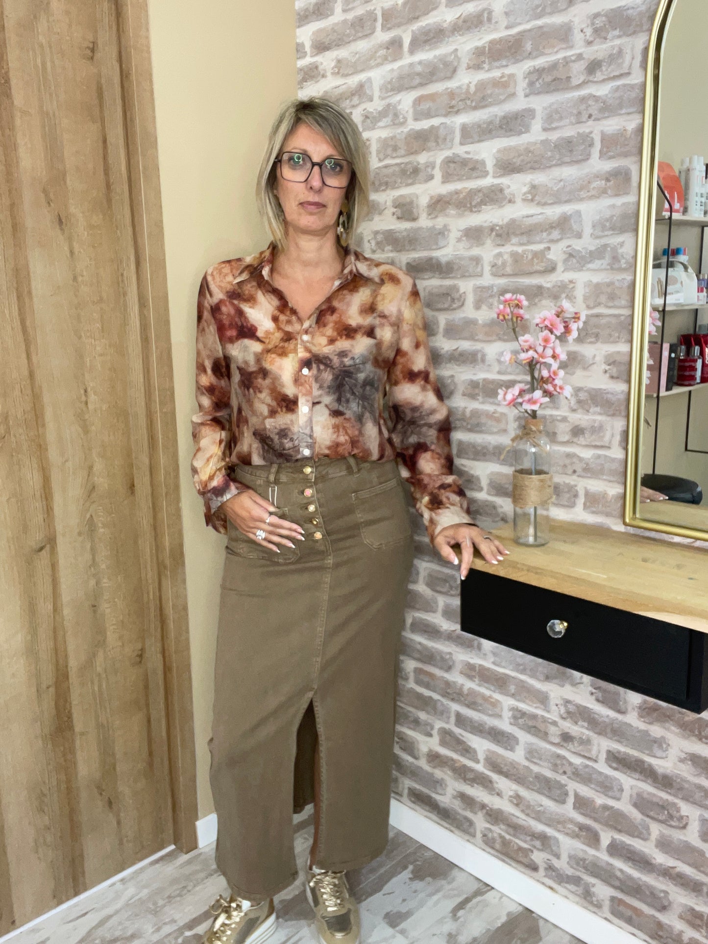 Jupe longue en jean camel