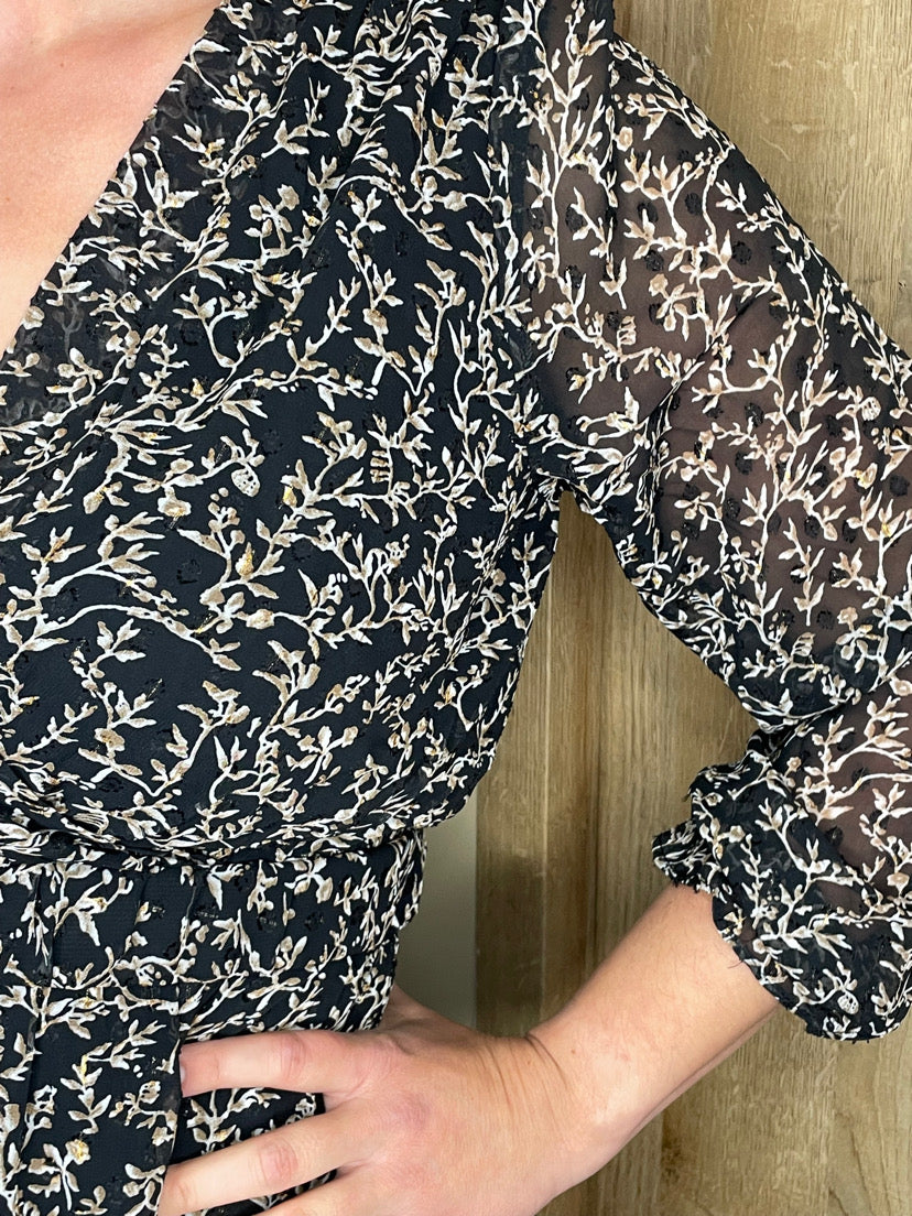 Robe longue feuille marron