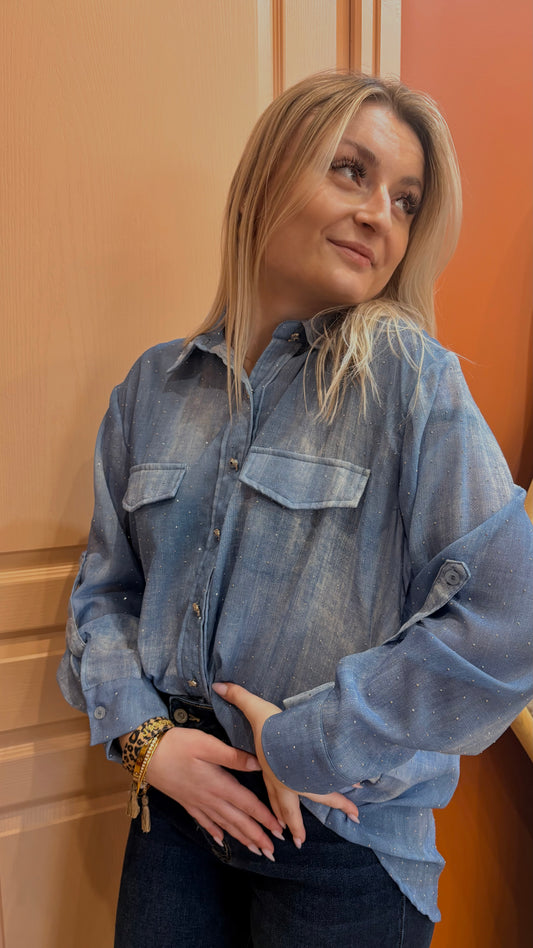 Chemise bleu à strass