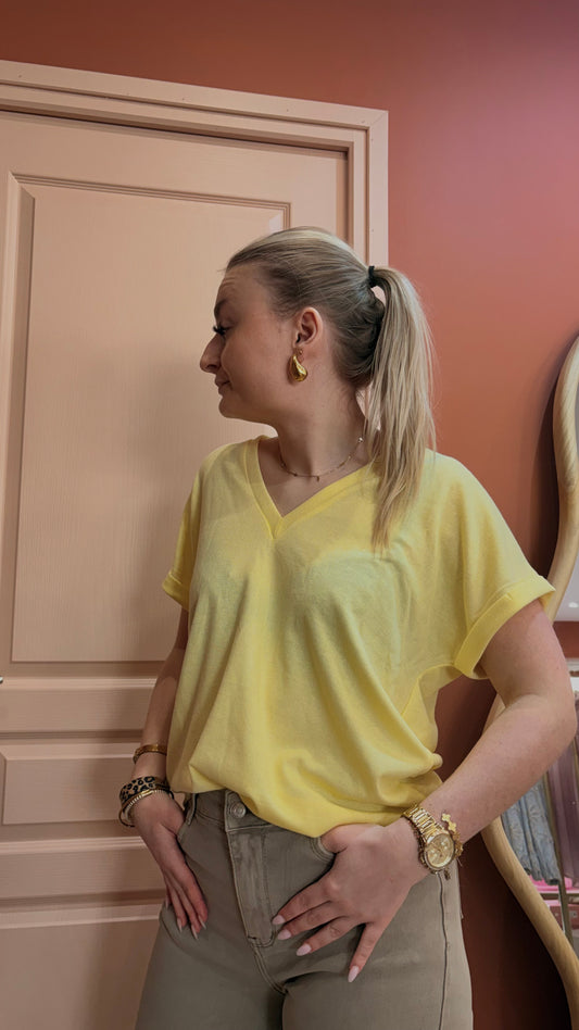 Top col V jaune