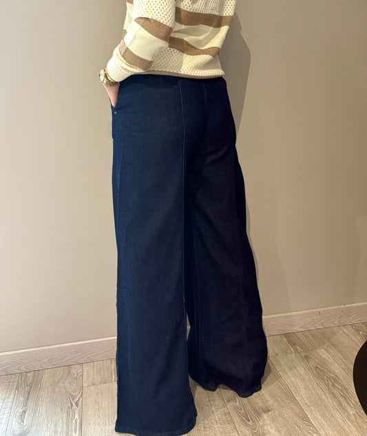 Jean palazzo fit high waist brut