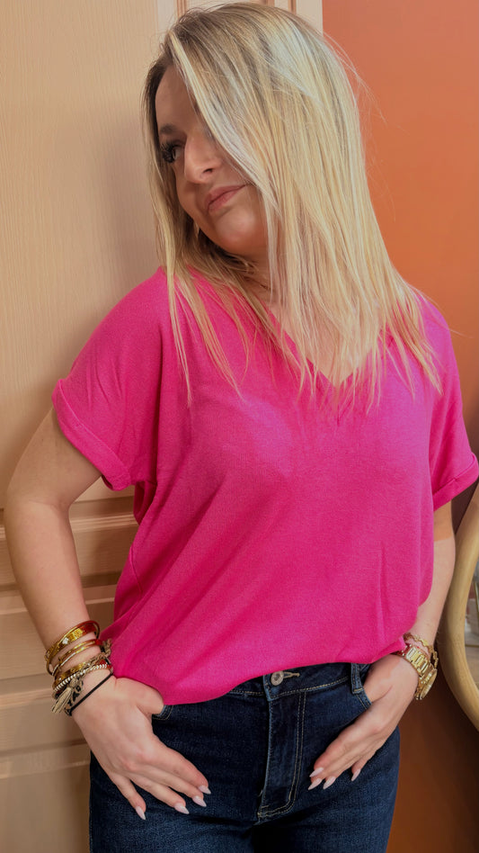 Top col V fushia