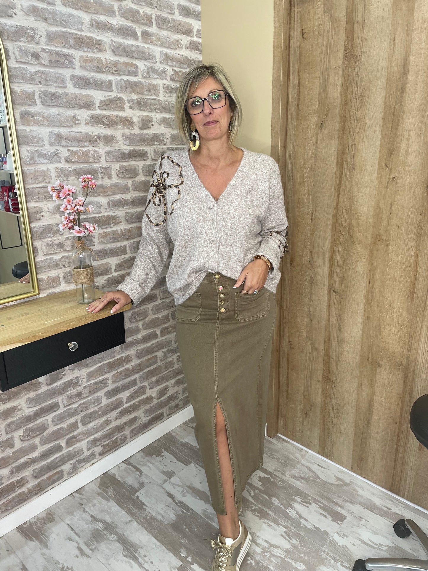 Jupe longue en jean camel