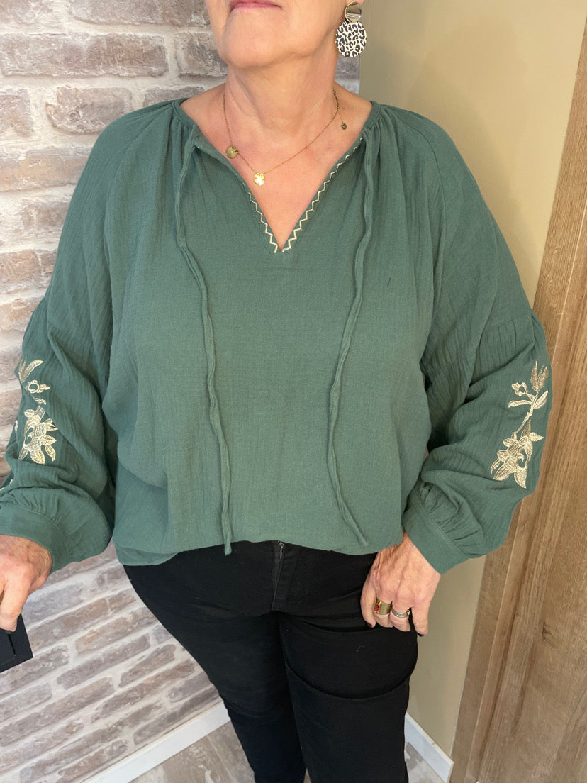 Blouse verte gaze de coton