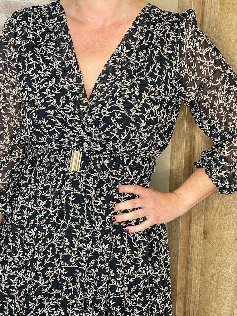 Robe longue feuille marron
