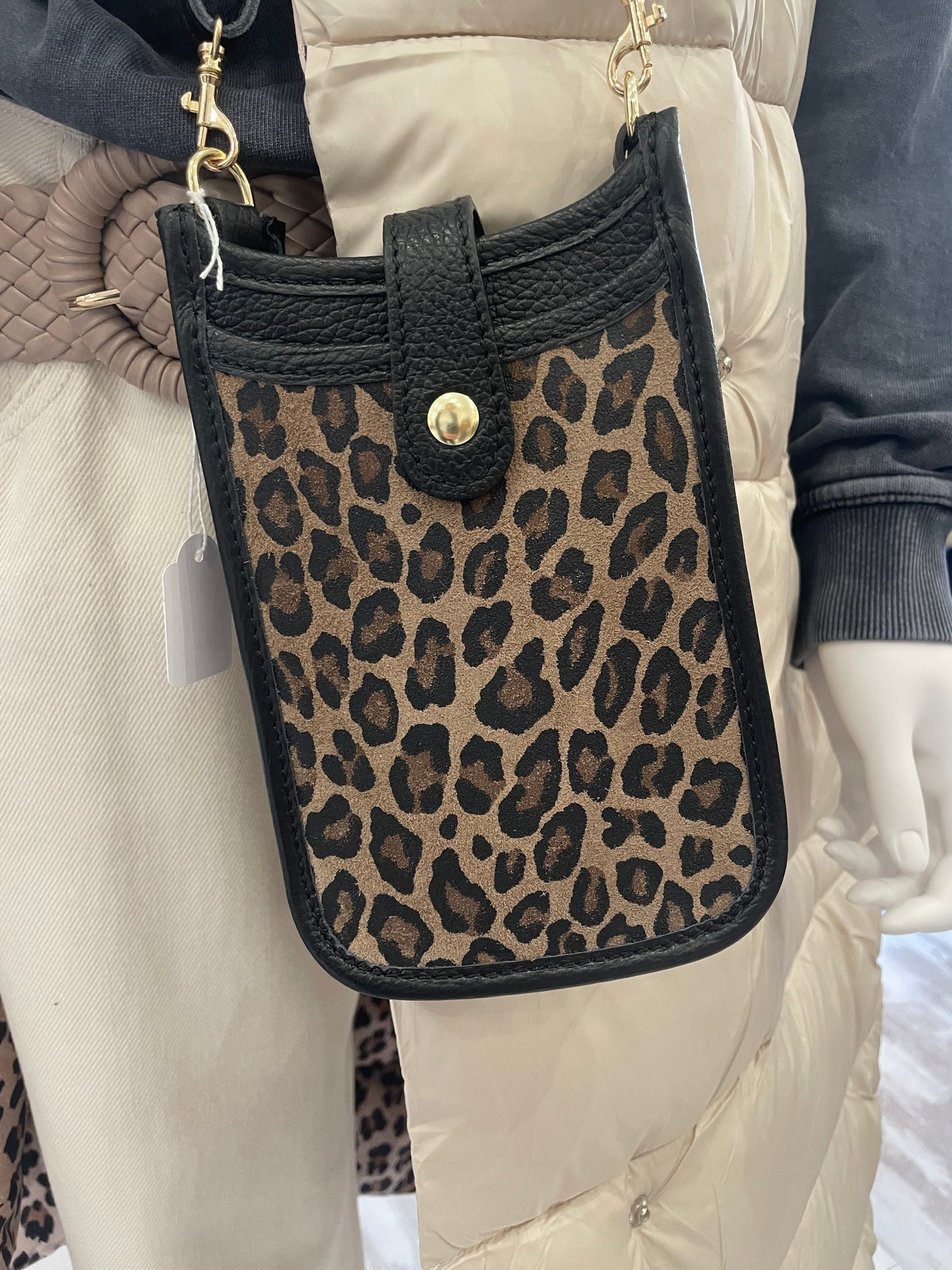 Pochette téléphone léopard noir
