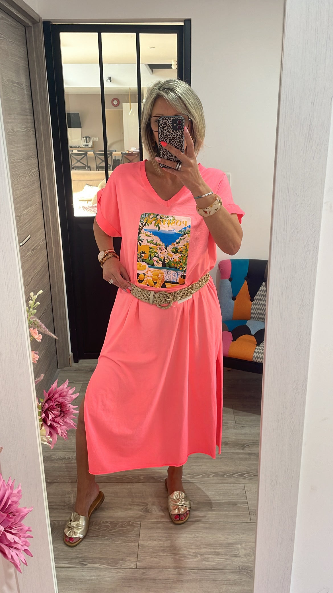 Robe longue fluide corail