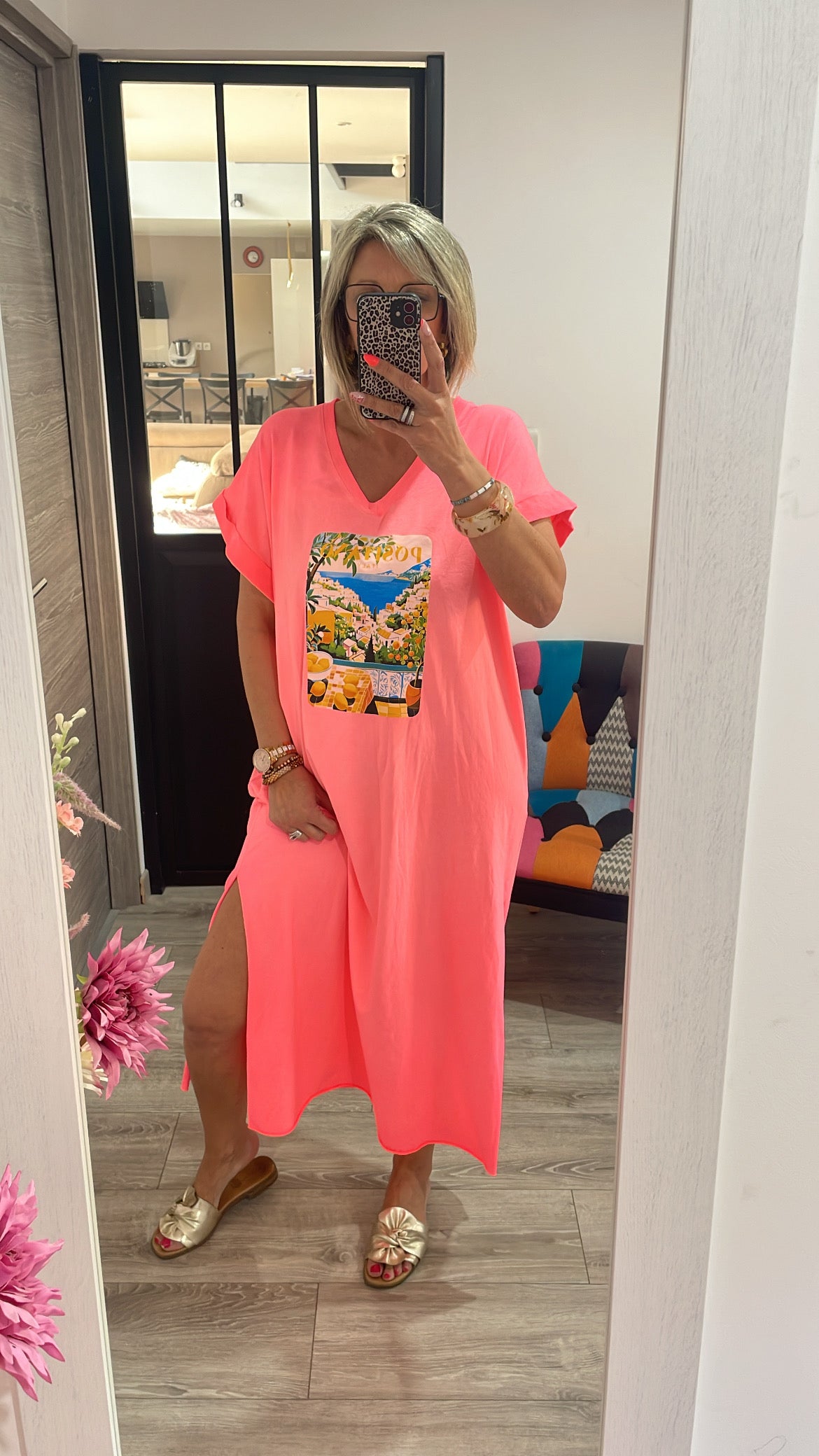 Robe longue fluide corail