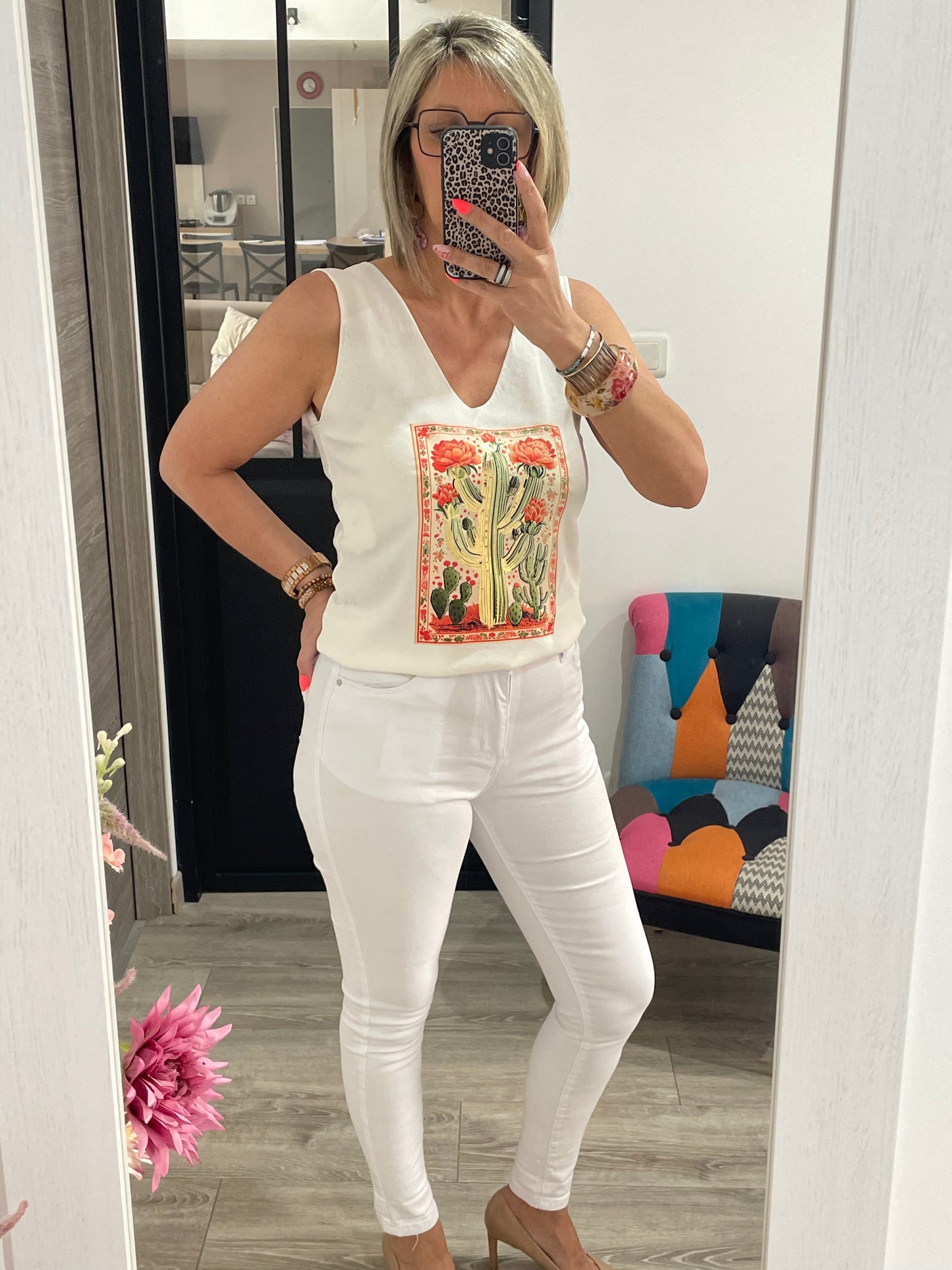 Top sans manche cactus orange