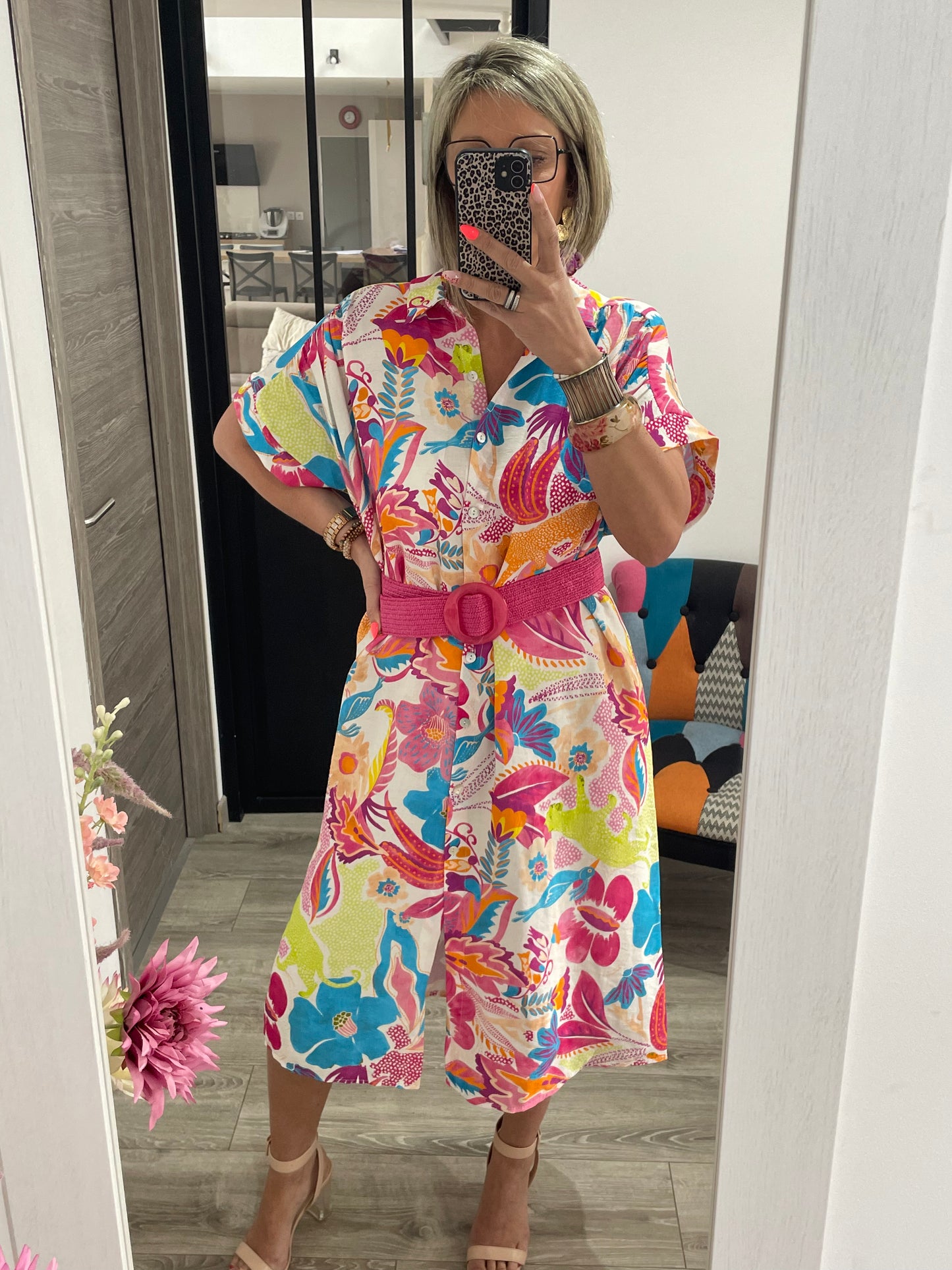Robe longue à motifs fushia