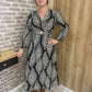 Robe longue motif ethnique noir et blanc
