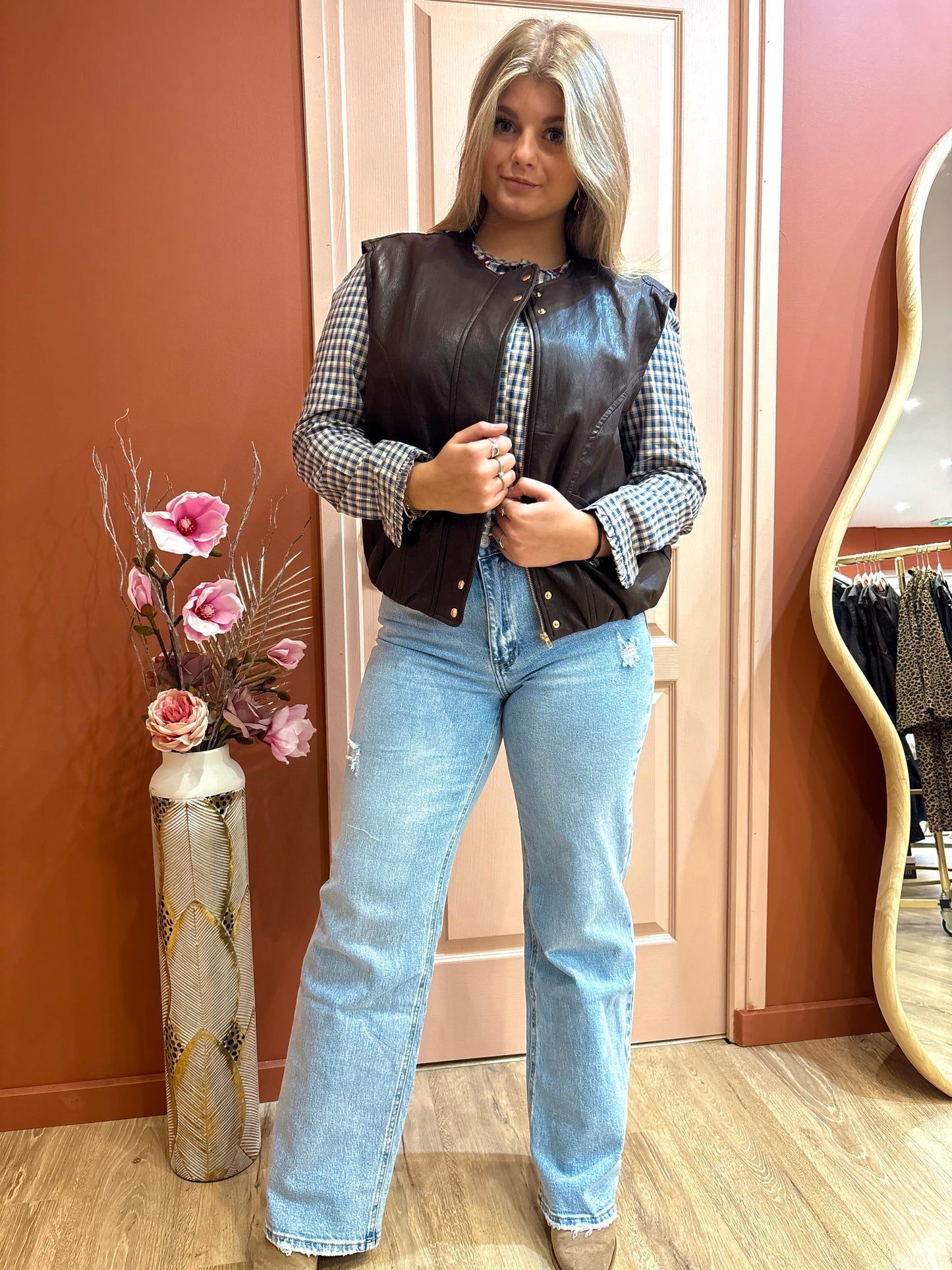 Gilet sans manche simili cuir CHOCOLAT