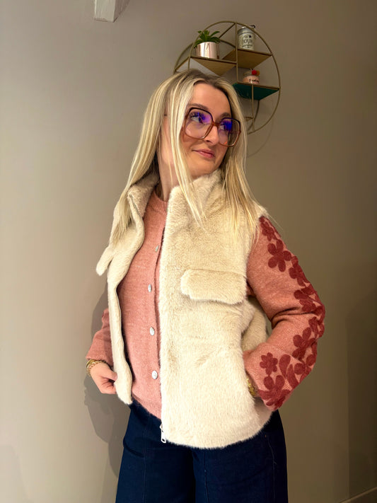 Veste fourrure sans manche écru