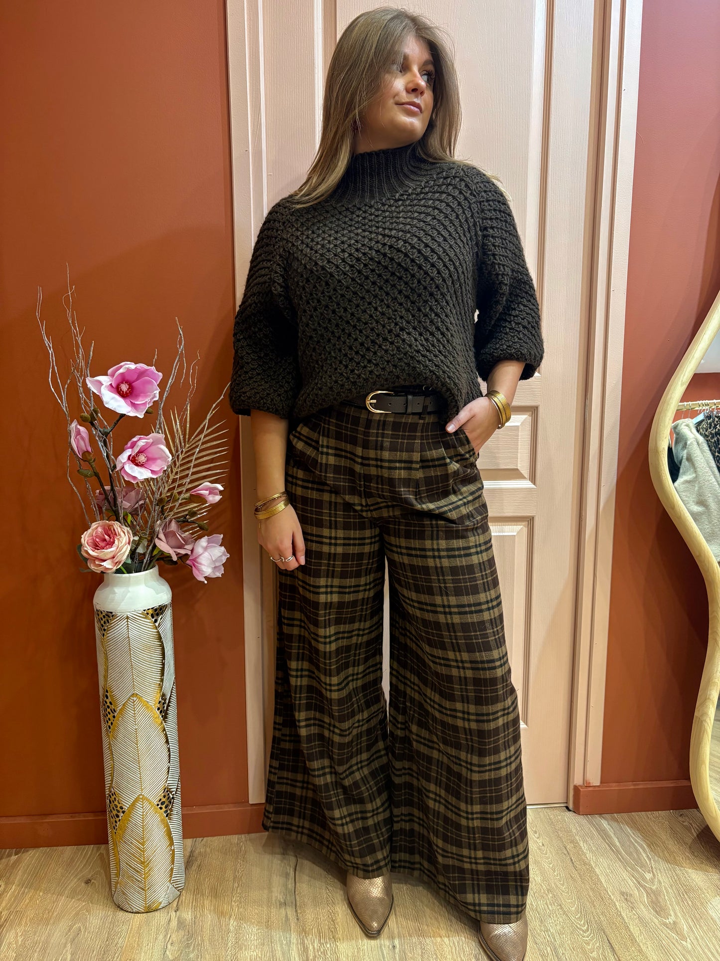 Pantalon large à carreaux