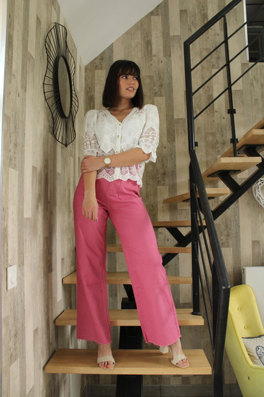 Jean rose taille haute