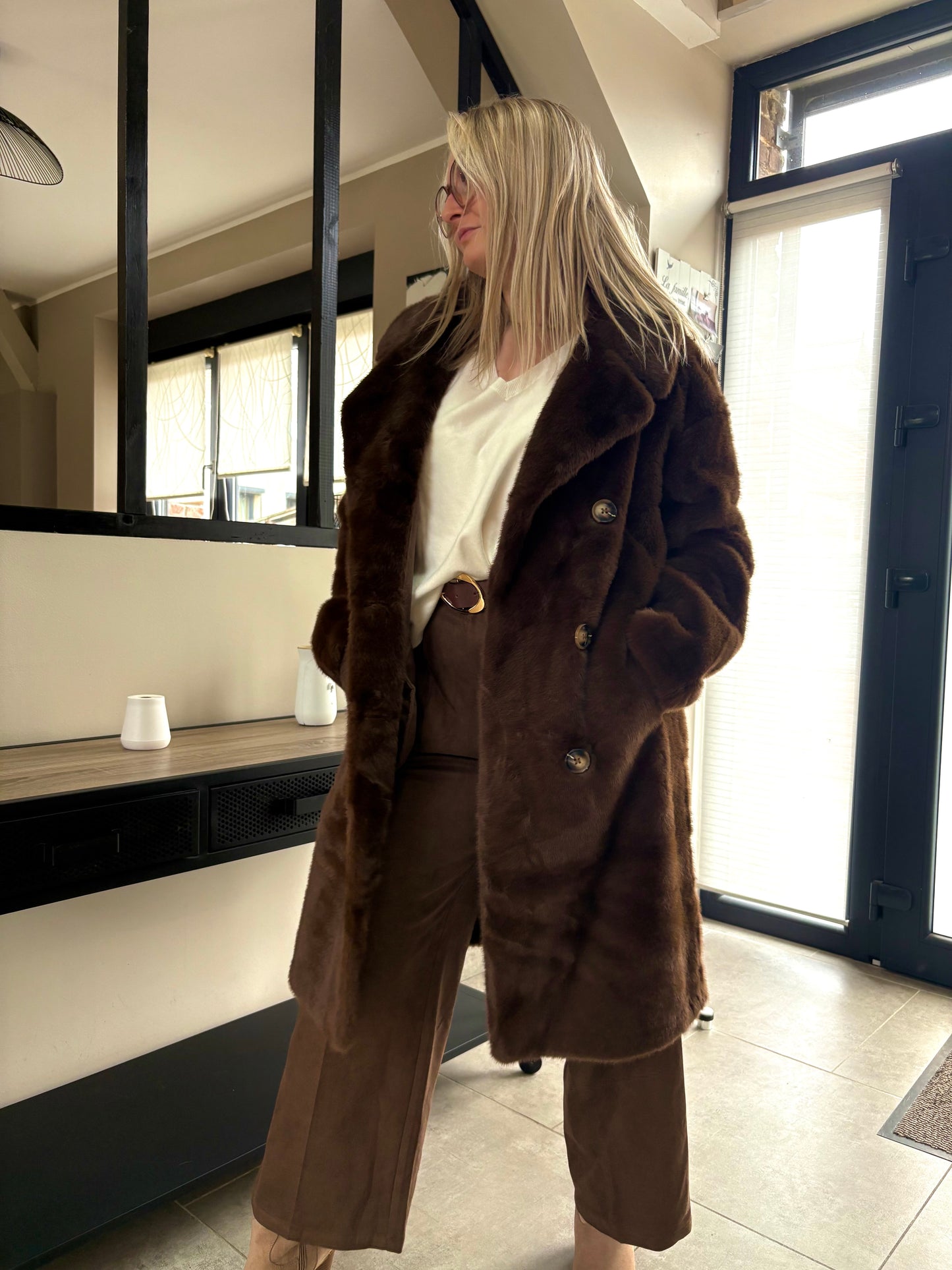 Manteau long fourrure chocolat