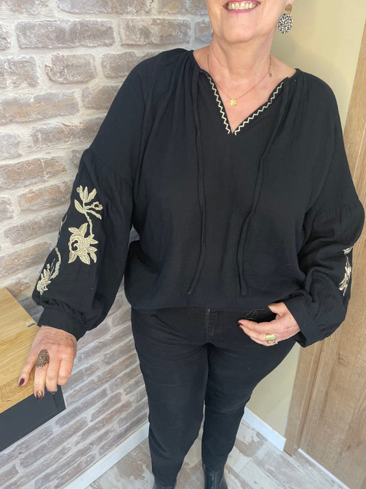 Blouse noire gaze de coton