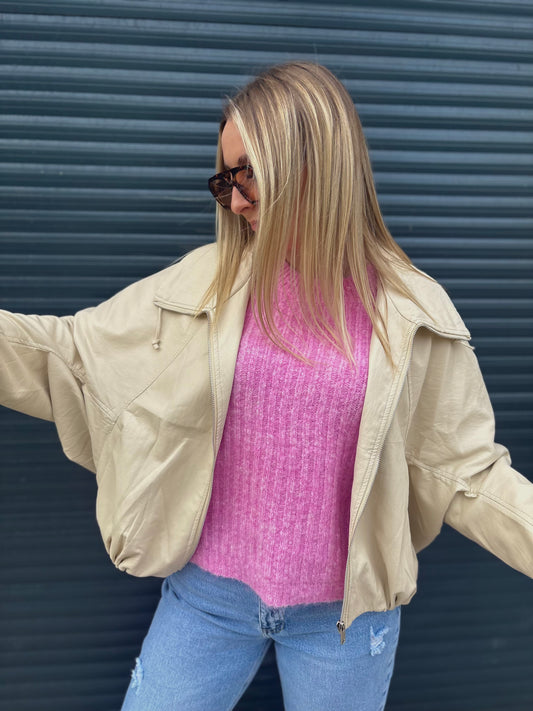 Blouson simili cuir écru