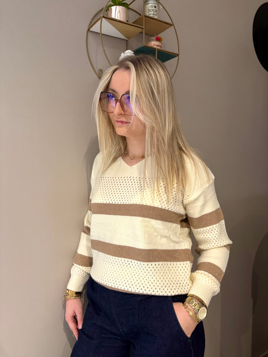 Pull beige ajouré