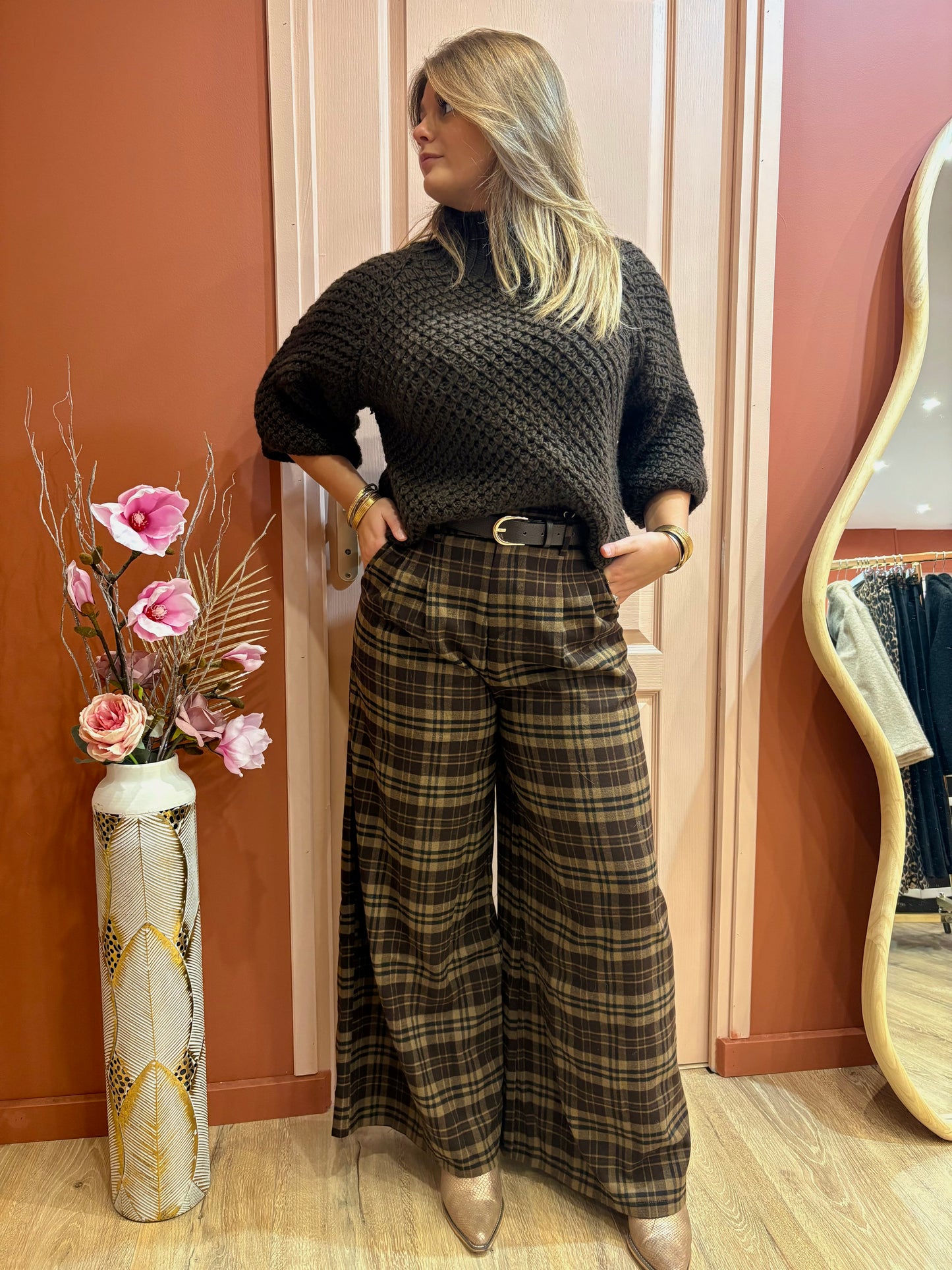 Pantalon large à carreaux