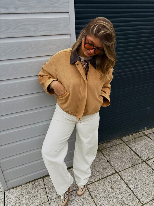 Veste courte en suédine camel