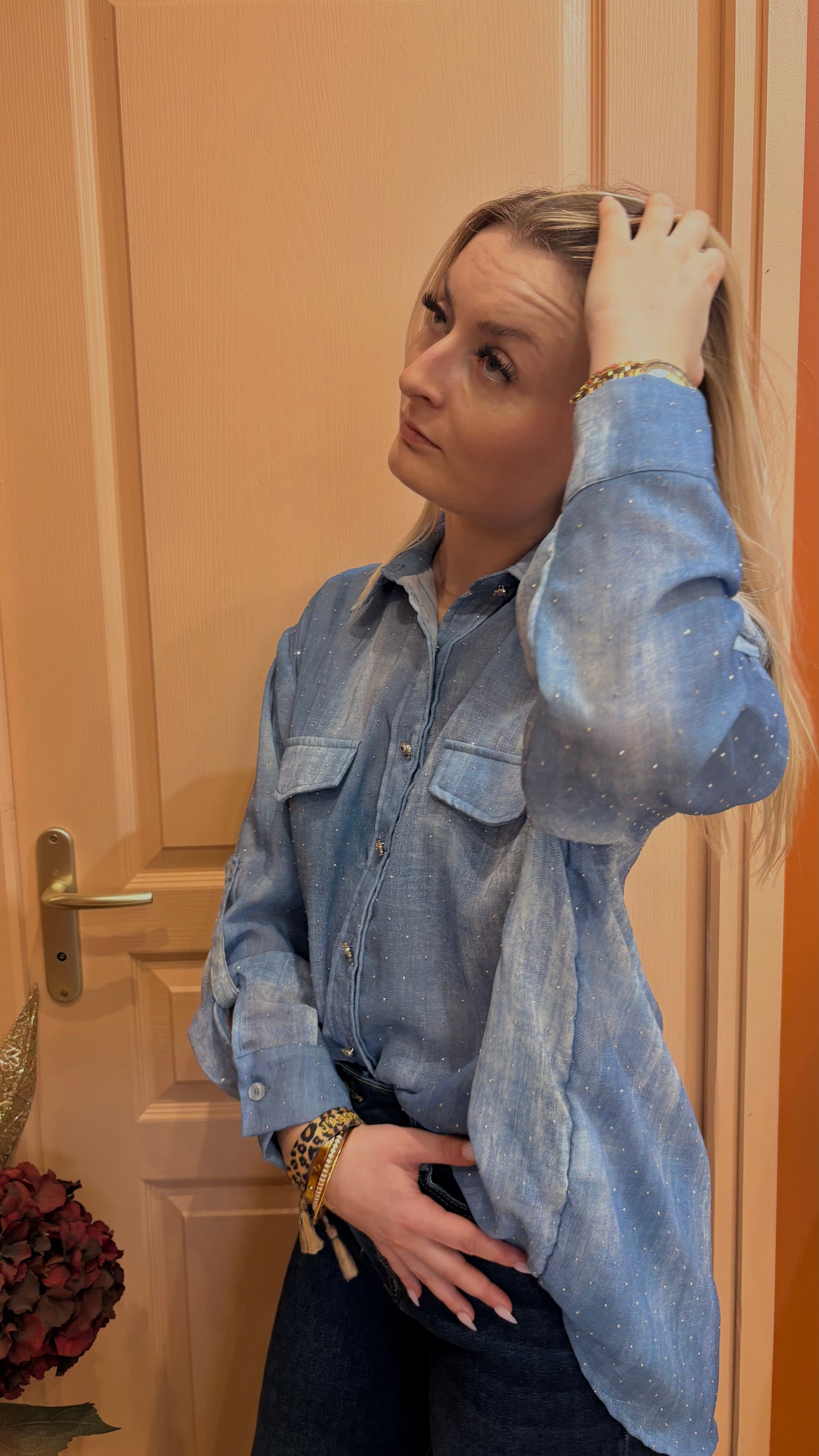 Chemise bleu à strass