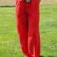Pantalon fluide ceinturé rouge