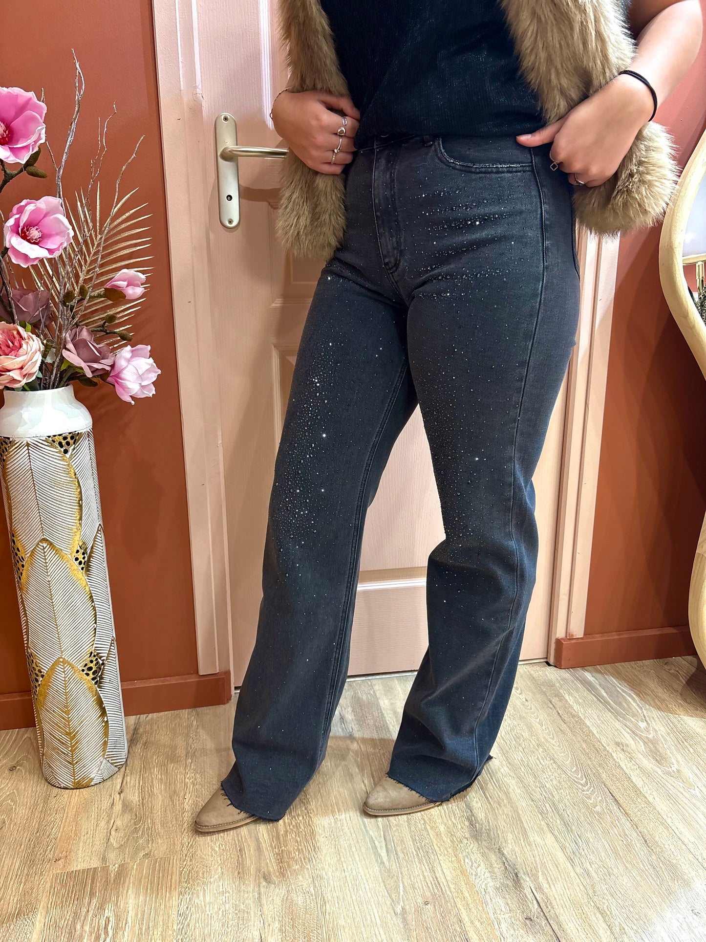Jean noir à strass (tall / long)