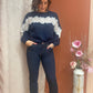 Pull bleu marine dentelle blanche