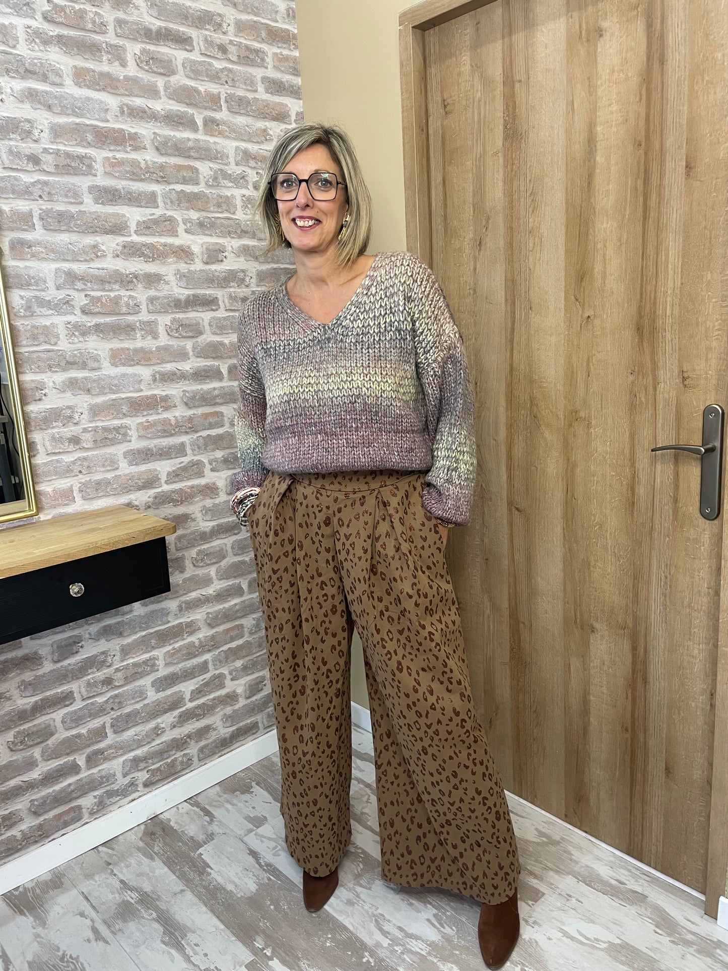 Pantalon jupe léopard marron