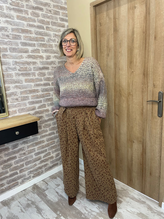 Pantalon jupe léopard marron