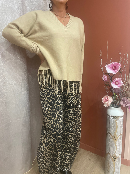 Pull beige à franges