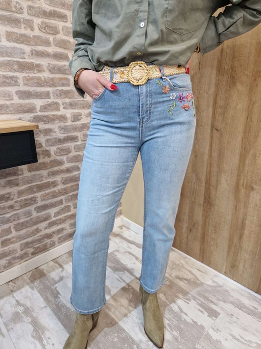 Jean straight à fleurs colorées