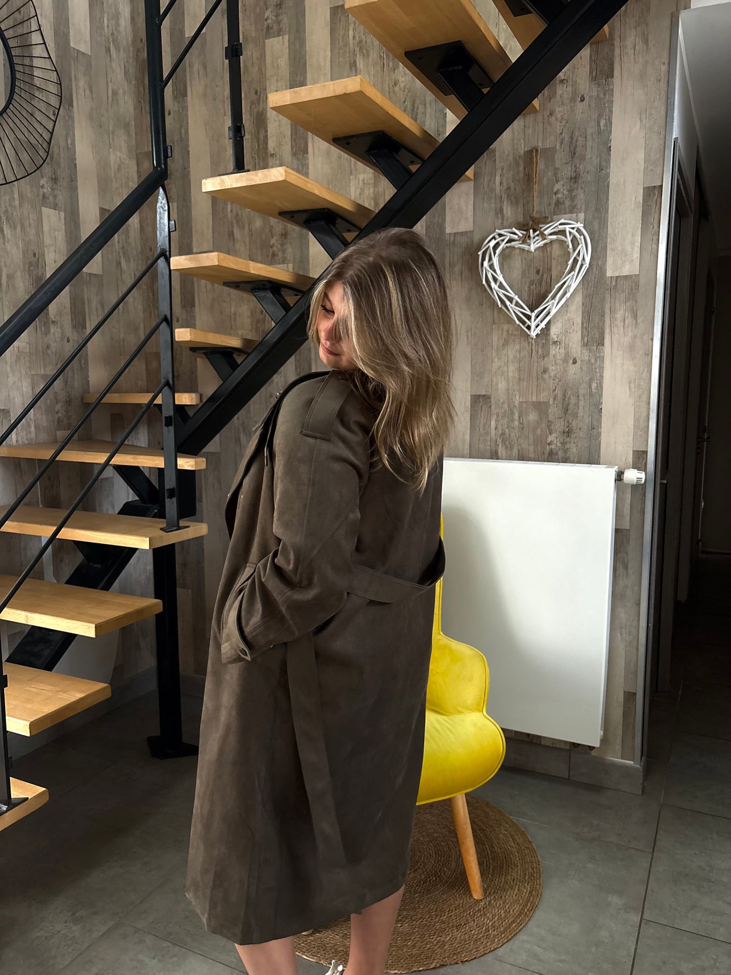 Veste longue en suédine kaki