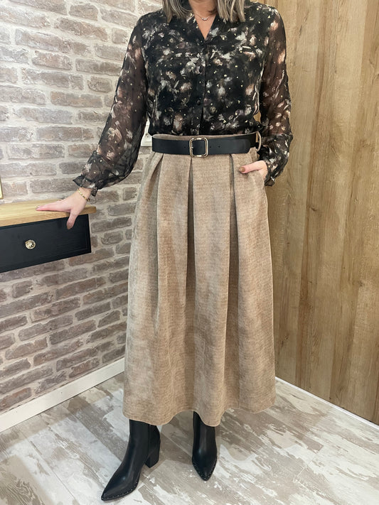 Jupe longue velours beige