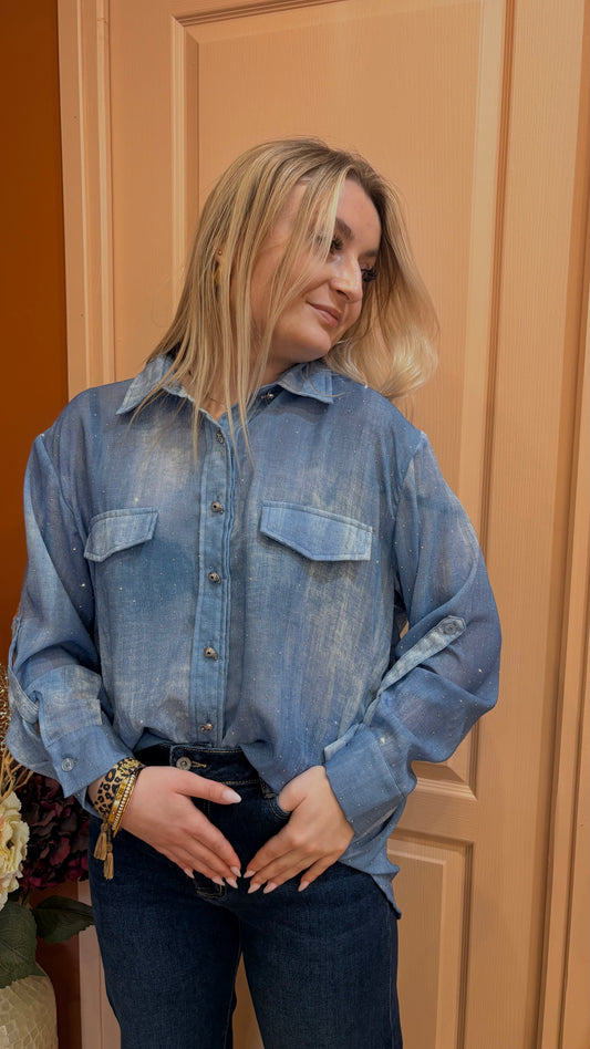 Chemise bleu à strass