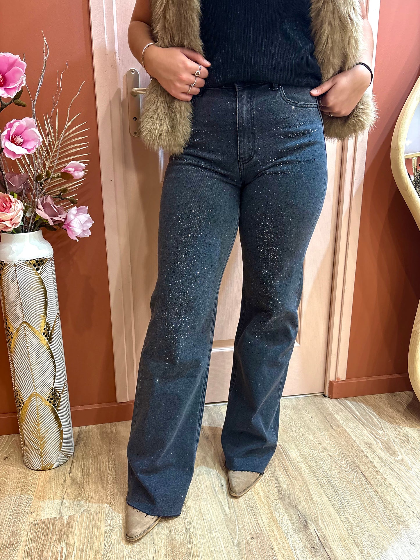 Jean noir à strass (tall / long)