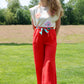 Pantalon fluide ceinturé rouge