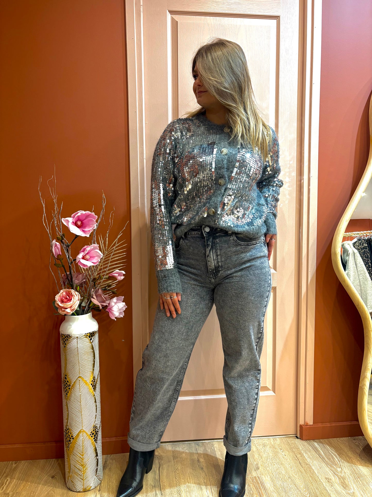 Gilet gris sequin
