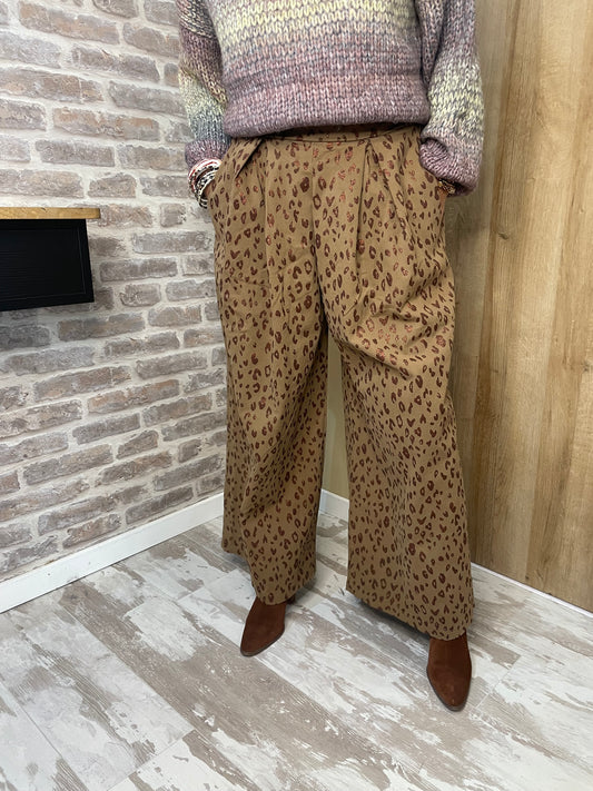 Pantalon jupe léopard marron
