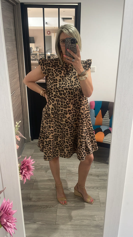 Robe courte léopard gaze de coton