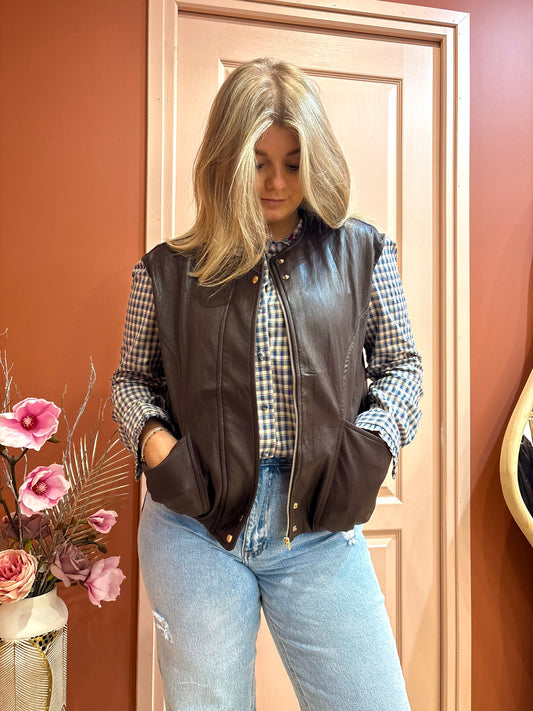 Gilet sans manche simili cuir CHOCOLAT