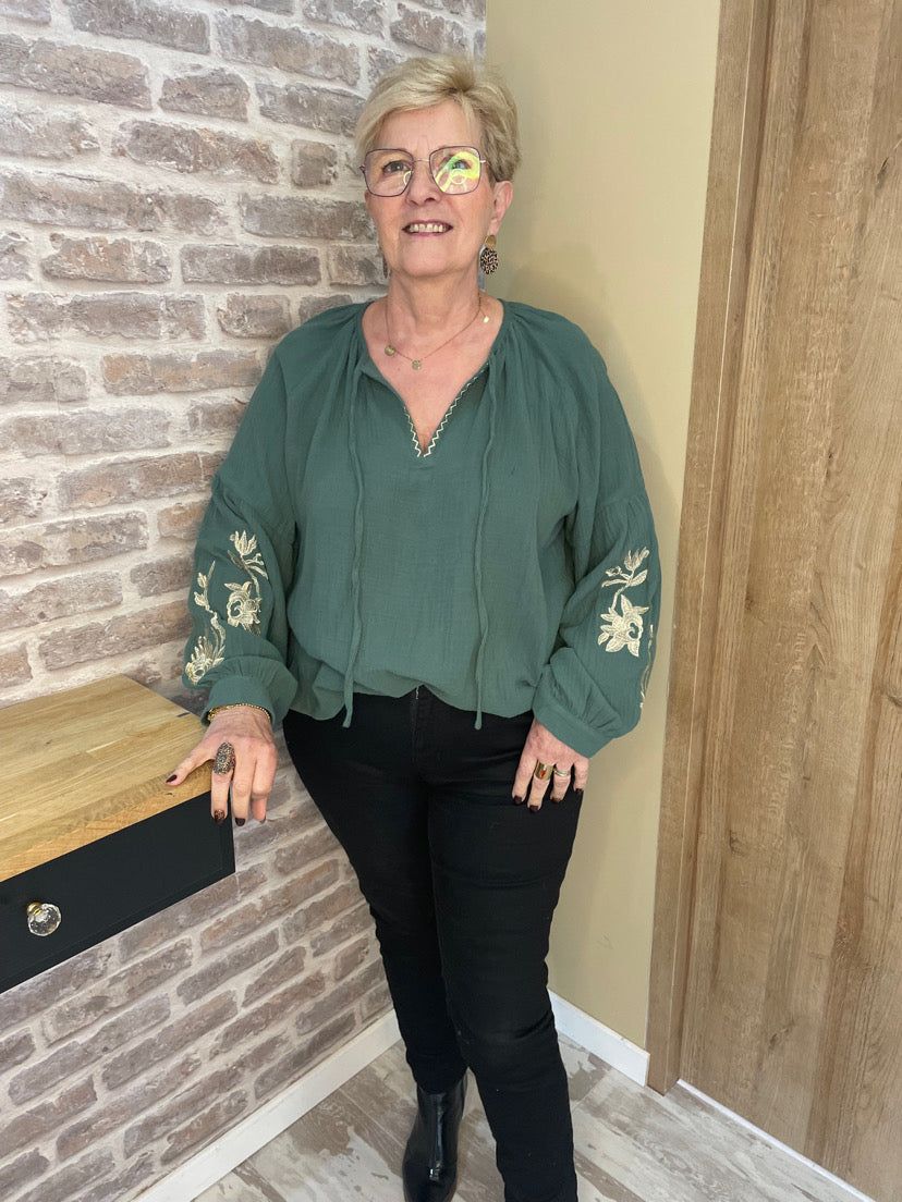 Blouse verte gaze de coton