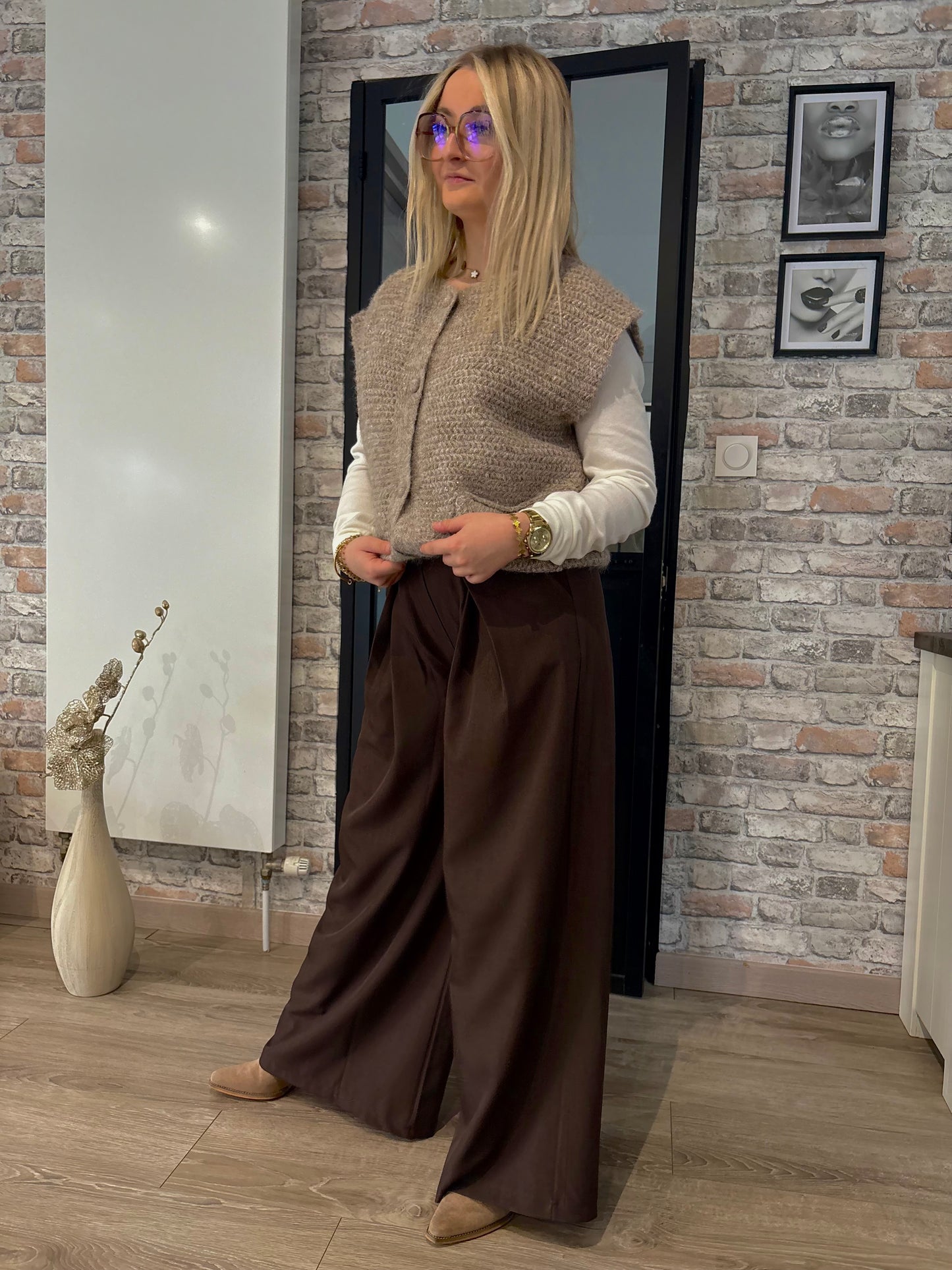 Pantalon large chocolat