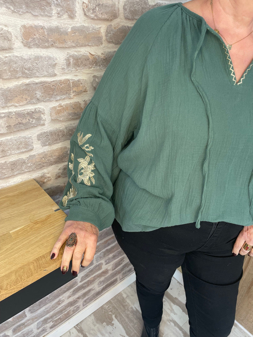 Blouse verte gaze de coton