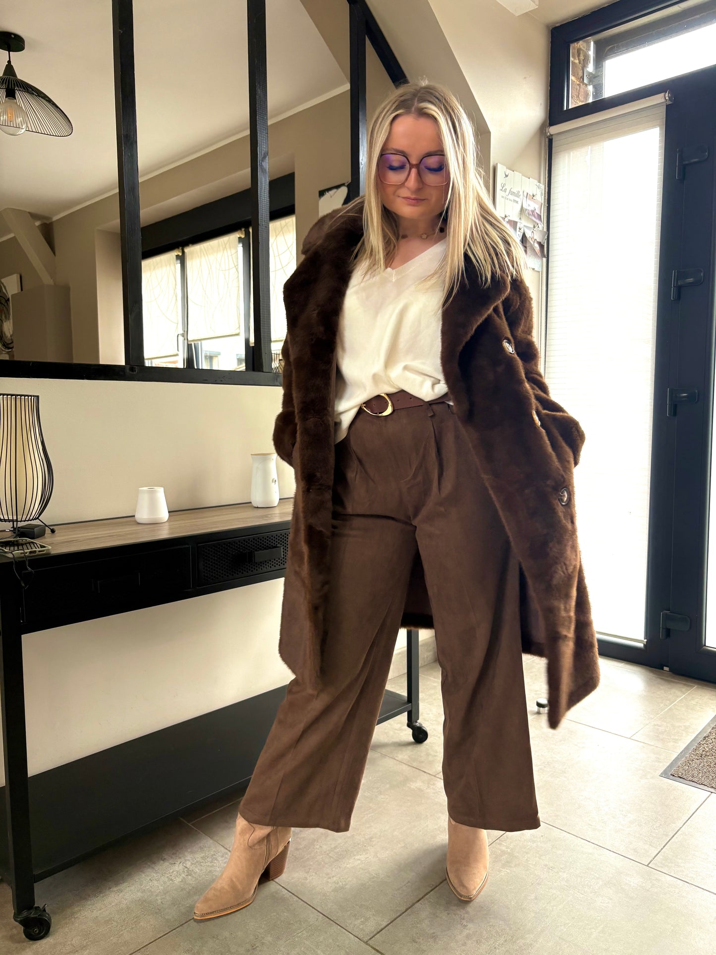 Manteau long fourrure chocolat