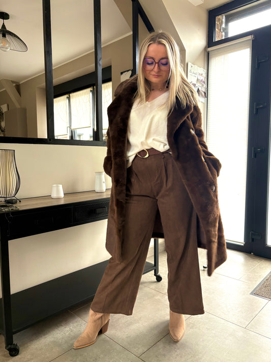 Manteau long fourrure chocolat
