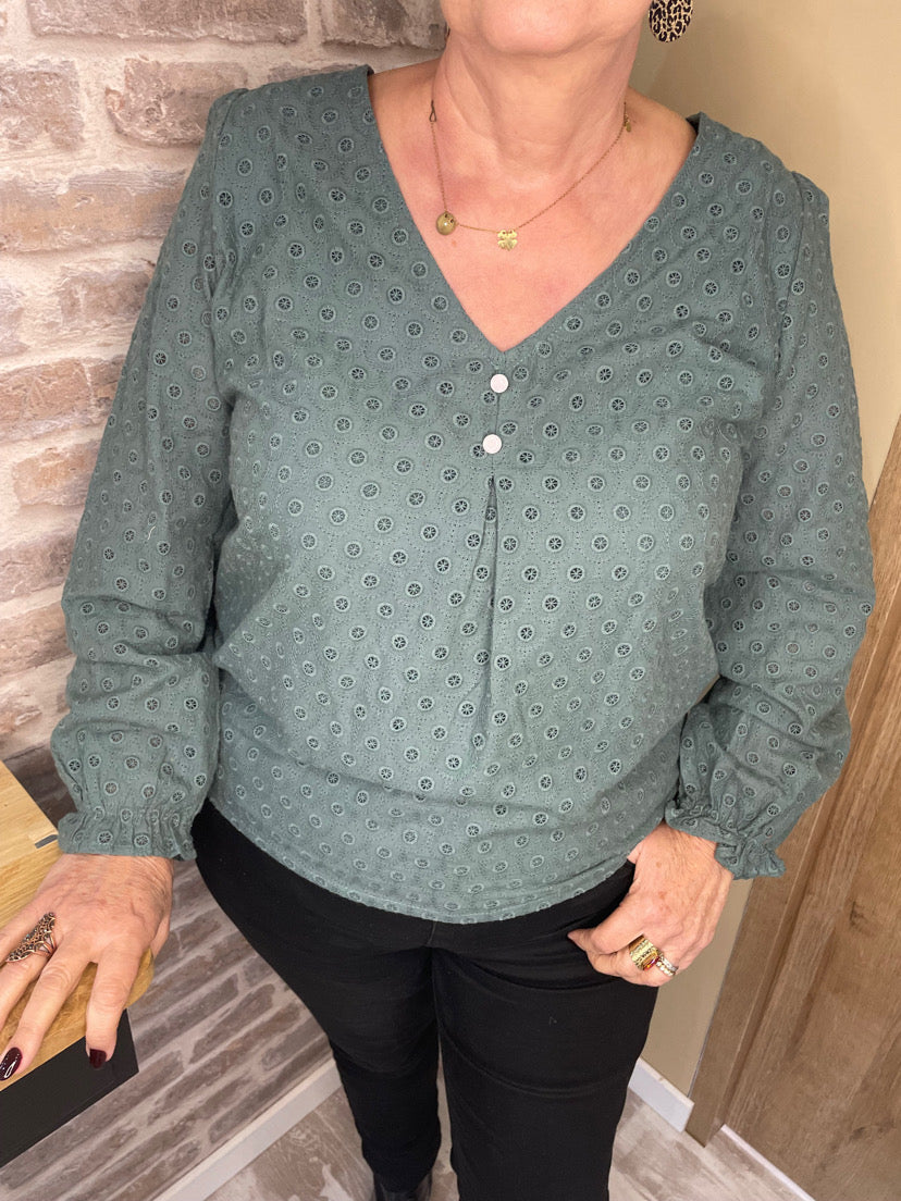 Blouse verte à boutons
