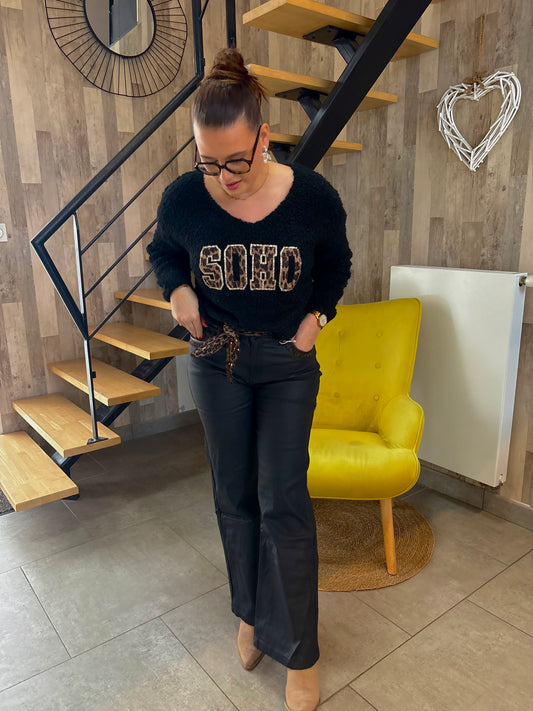 Pantalon simili cuir noir